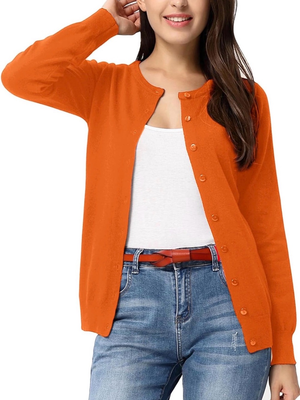 NWT! Grace Karin Orange Button-Front Crewneck Cardigan